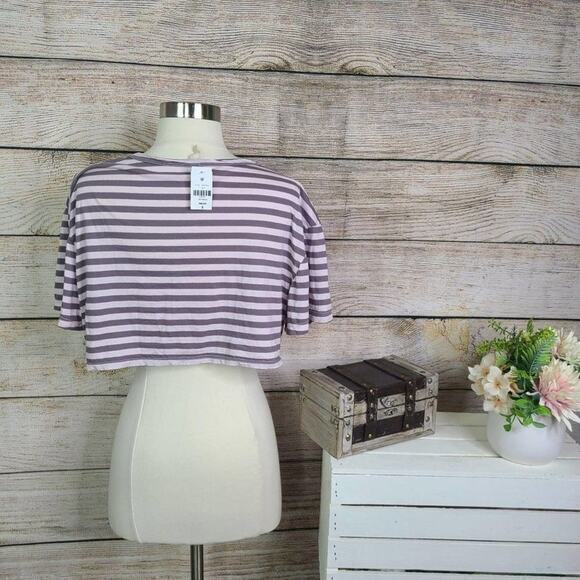 NWT LF Emma & Sam Pink and Grey Striped Crop Top - Picture 3 of 8